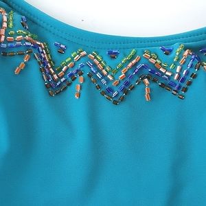 Girls Girl's Swim Top Blue Bikini Bathing Suit Medium Ruffles Beaded Emb…